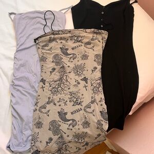 Beige Tattoo-Print Strapless Dress